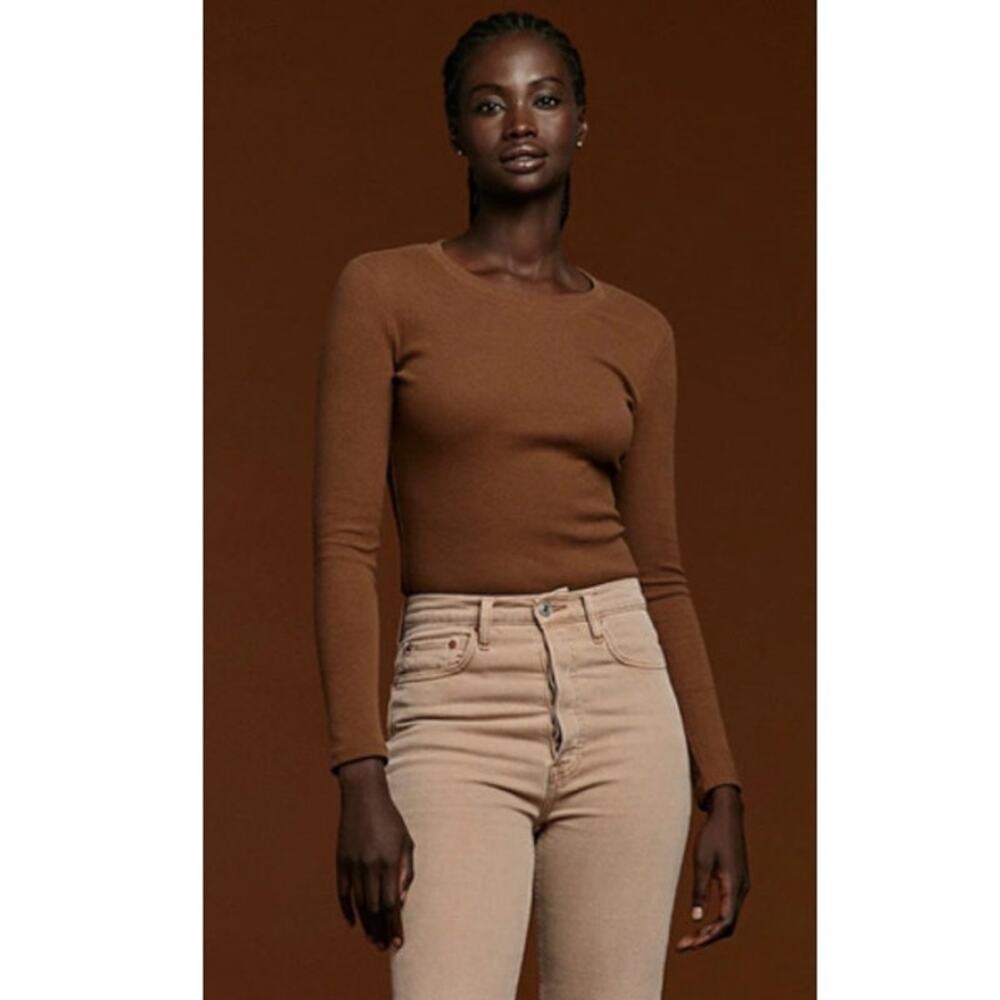NUUDS Chocolate Long Sleeve Ribbed Crewneck Bodysuit  L